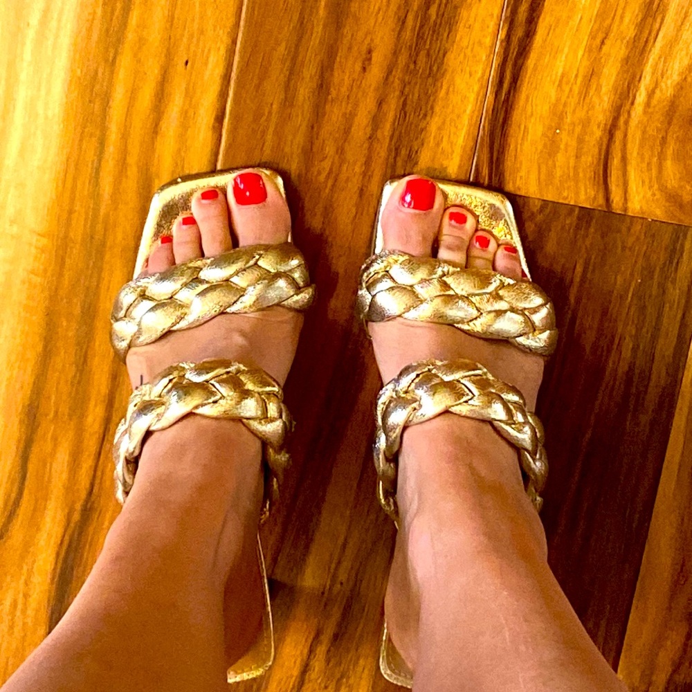 Gold block heels